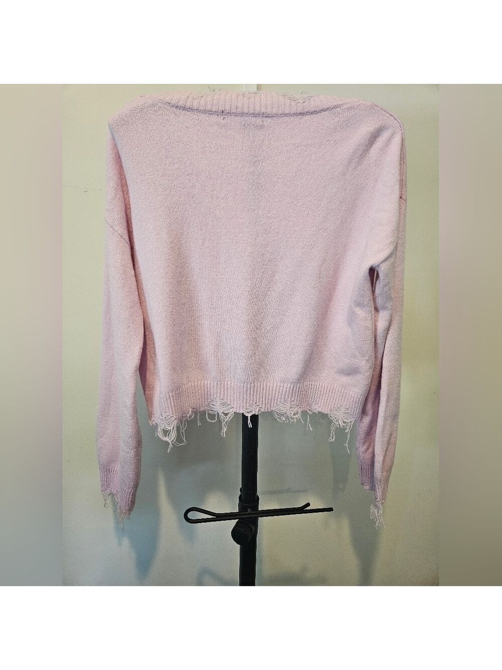 BROOKLYN KARMA WOMEN'S PINK DISTRESSED GRUNGE KNIT CROPPED TOP SIZE MEDIUM - Picture 6 of 12